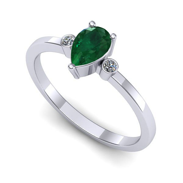 Inel logodna din aur alb cu smarald