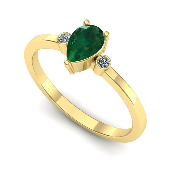 Inel logodna din aur galben cu smarald
