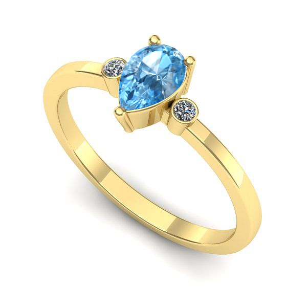 Inel logodna din aur galben cu topaz blue