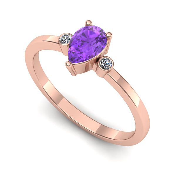 Inel logodna din aur roz cu ametist