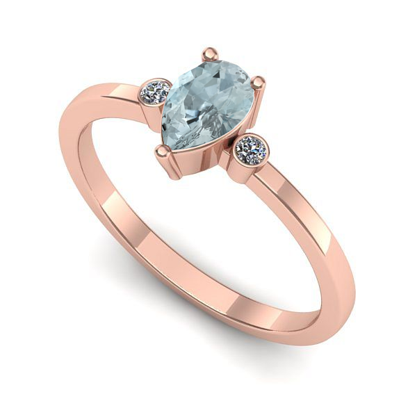 Inel de logodna din aur roz cu aquamarin