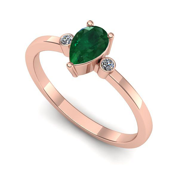 Inel de logodna din aur roz cu smarald
