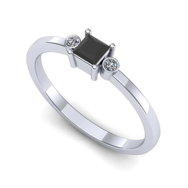 Inel de logodna din aur alb cu diamant negru