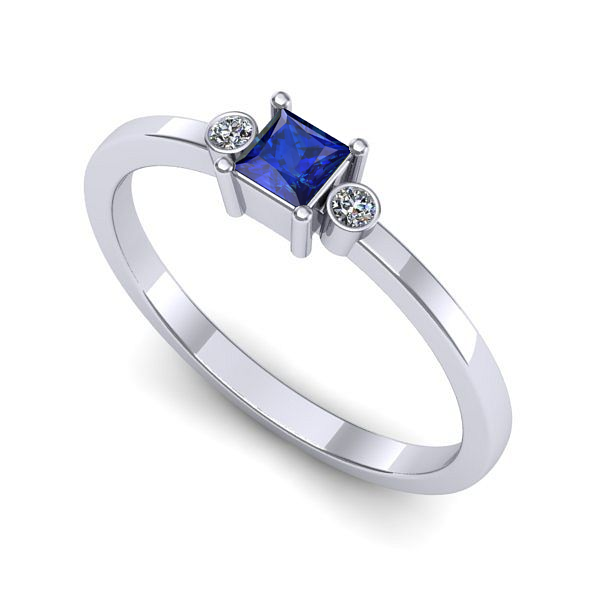 Inel de logodna din aur alb cu safir