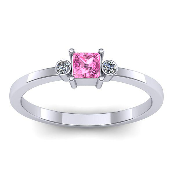 Inel logodna cu safir roz patrat