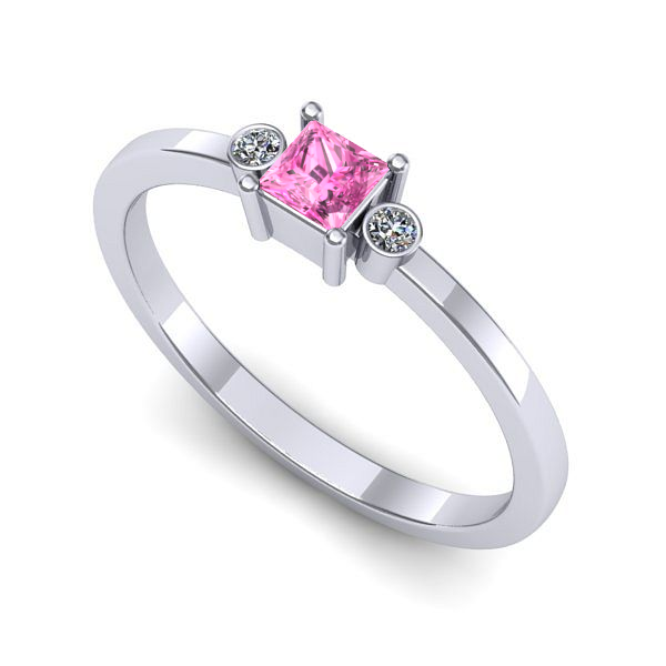 Inel logodna din aur alb cu safir roz