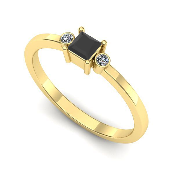 Inel de logodna din aur galben cu diamant negru