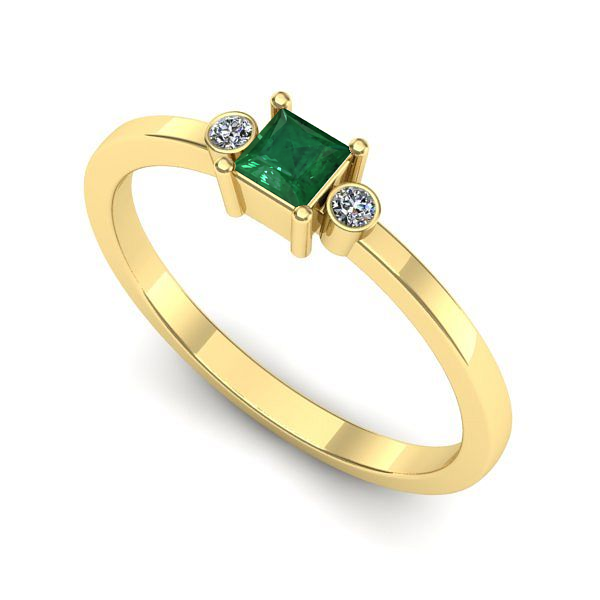Inel logodna din aur galben cu smarald