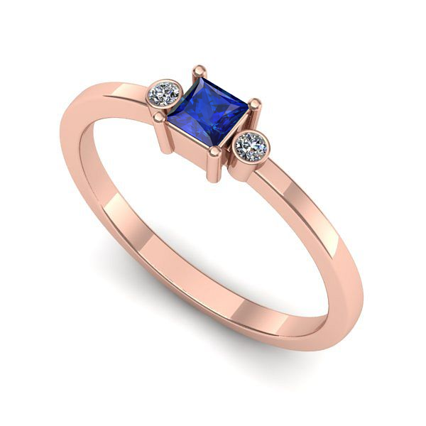 Inel de logodna din aur roz cu safir