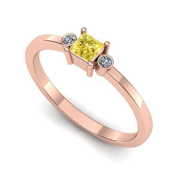 Inel de logodna din aur roz cu safir galben