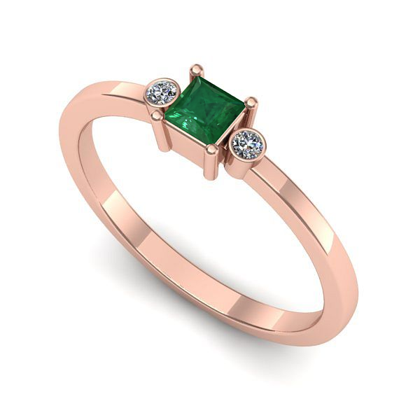 Inel din aur roz cu smarald