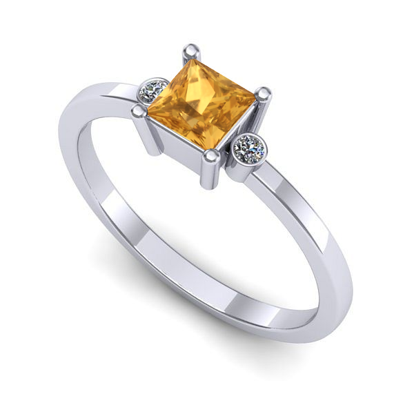 Inel logodna din aur alb cu citrin