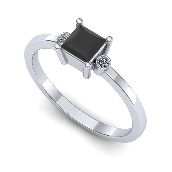 Inel din aur alb cu diamant negru