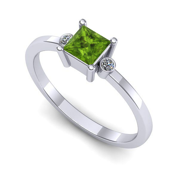 Inel de logodna din aur alb cu peridot