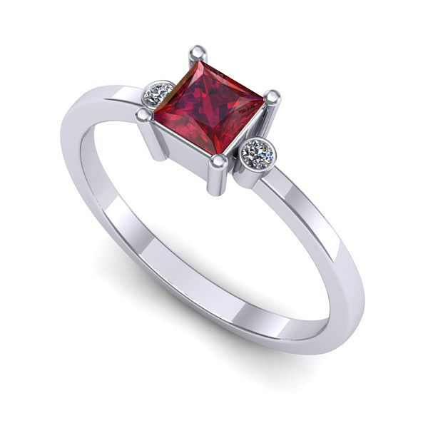 Inel logodna din aur alb cu rubin
