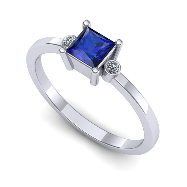 Inel de logodna din aur alb cu safir