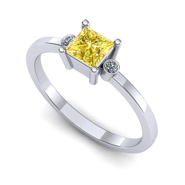 Inel logodna din aur alb cu safir galben