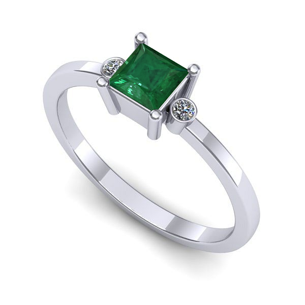 Inel logodna din aur alb cu smarald