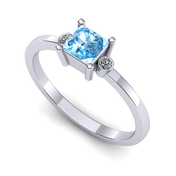 Inel din aur alb cu topaz blue