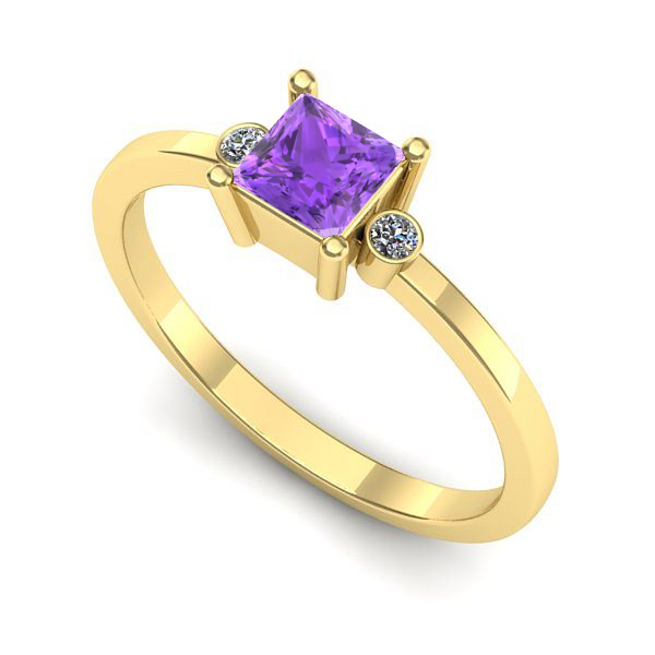 Inel de logodna din aur galben cu ametist