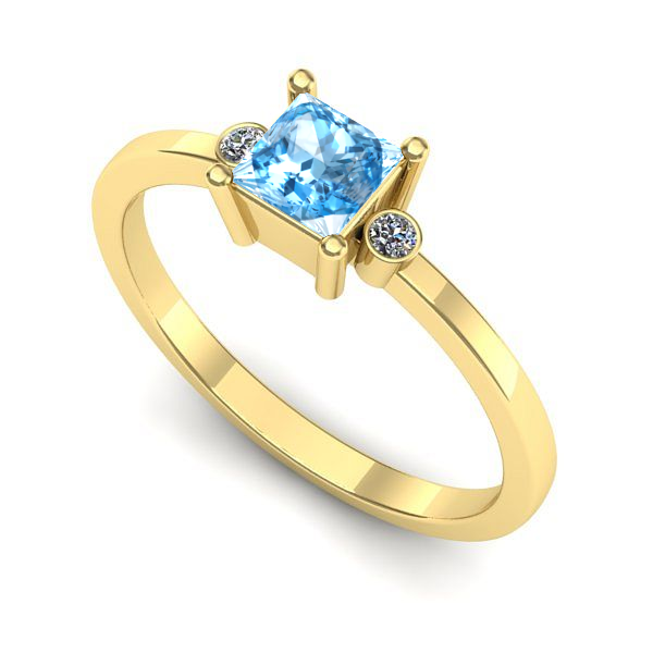 Inel logodna din aur galben cu topaz blue