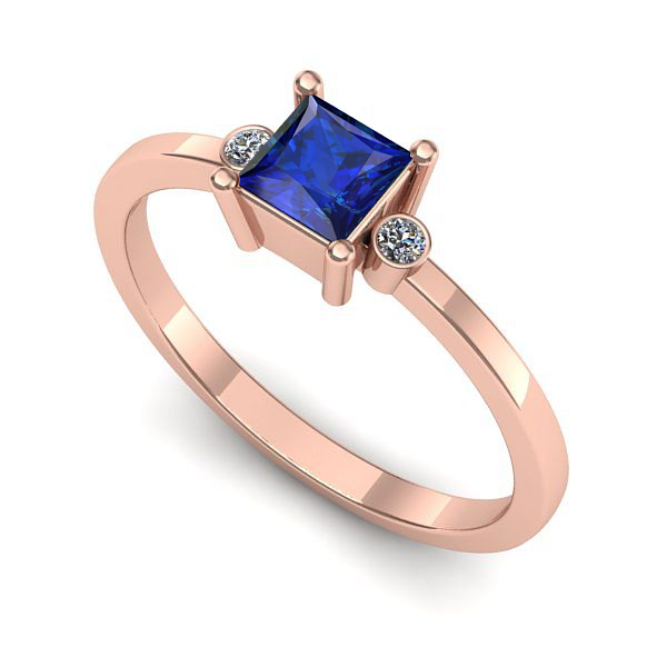 Inel de logodna din aur roz cu safir