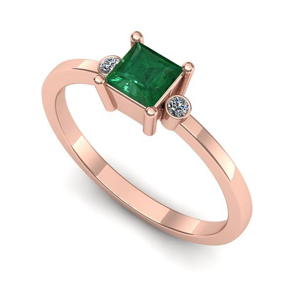 Inel din aur roz cu smarald