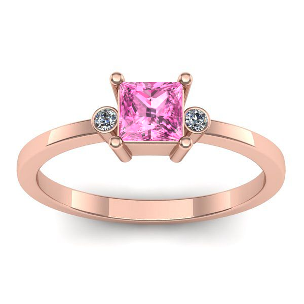 Inel cu safir roz patrat
