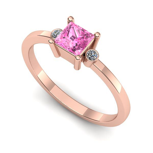 Inel logodna din aur roz cu safir roz
