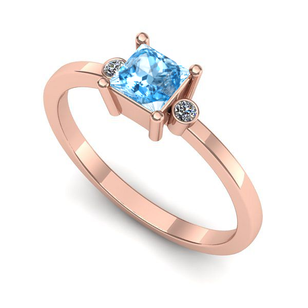 Inel logodna din aur roz cu topaz blue