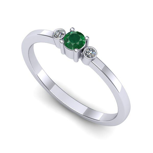 Inel de logodna din aur alb cu smarald