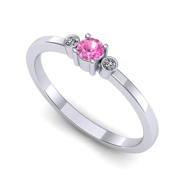 Inel logodna din aur alb cu safir roz