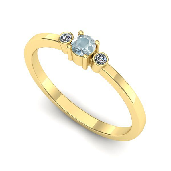 Inel logodna din aur galben cu aquamarin