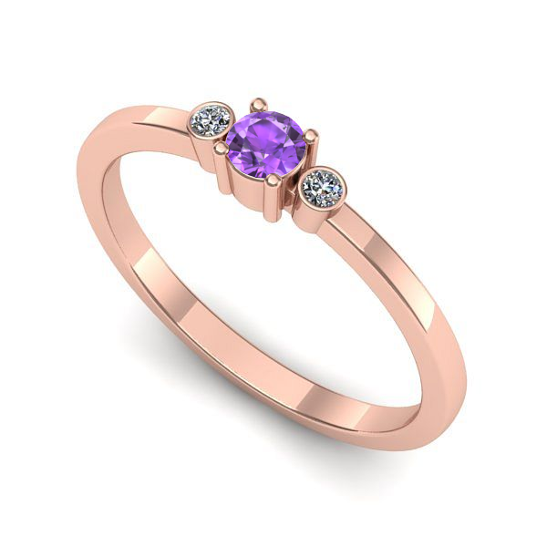 Inel logodna din aur roz cu ametist