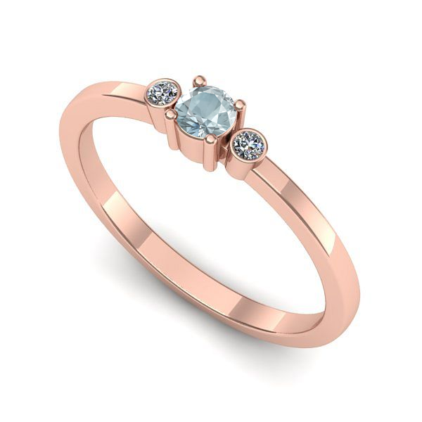 Inel logodna din aur roz cu aquamarin