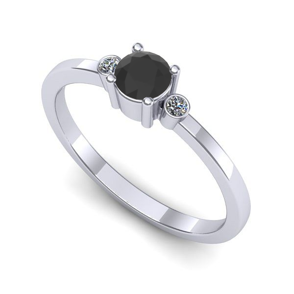 Inel de logodna din aur alb cu diamant negru