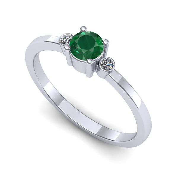 Inel logodna din aur alb cu smarald