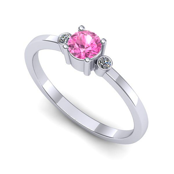 Inel logodna din aur alb cu safir roz