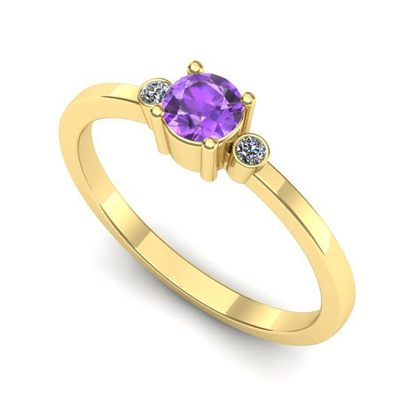 Inel logodna din aur galben cu ametist