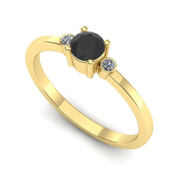 Inel logodna din aur galben cu diamant negru