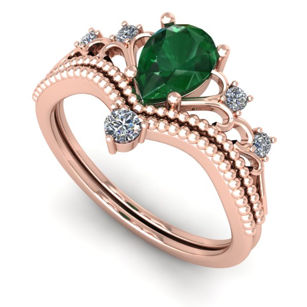 Inel de logodna din aur roz cu smarald