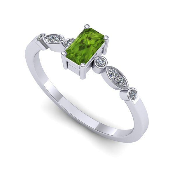 Inel de logodna din aur alb cu peridot