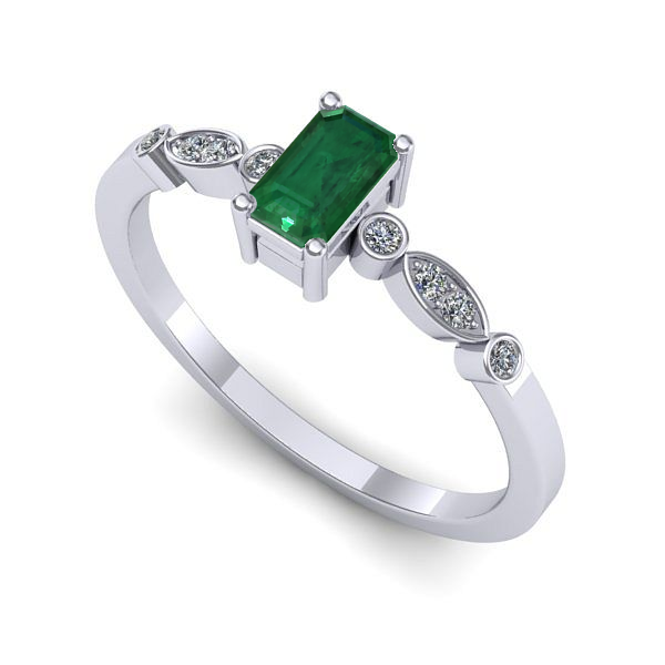 Inel din aur alb cu smarald