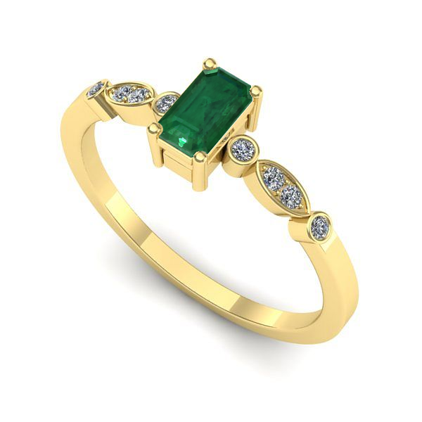 Inel logodna din aur galben cu smarald