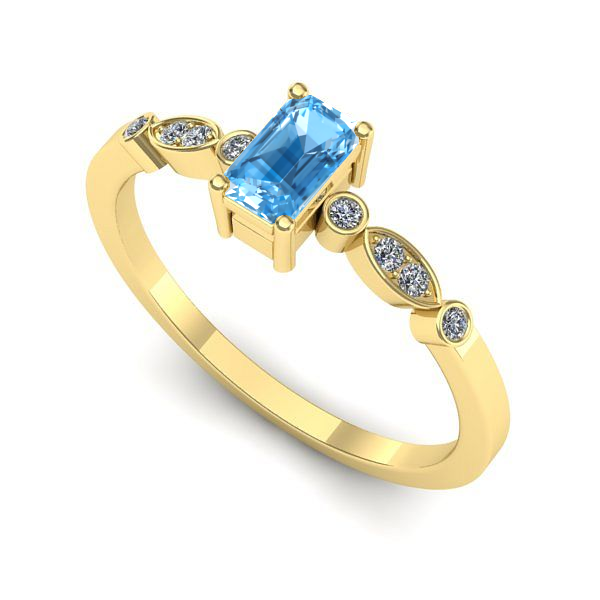 Inel logodna din aur galben cu topaz blue