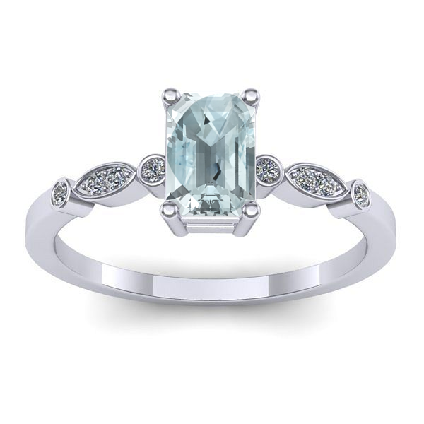 Inel de logodna cu aquamarin dreptunghiular
