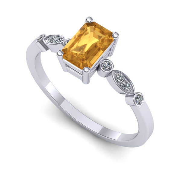 Inel logodna din aur alb cu citrin
