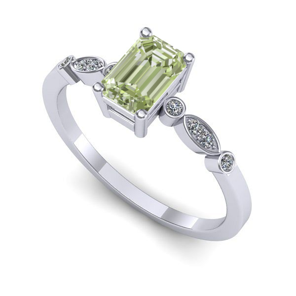 Inel din aur alb cu diamant de laborator verde