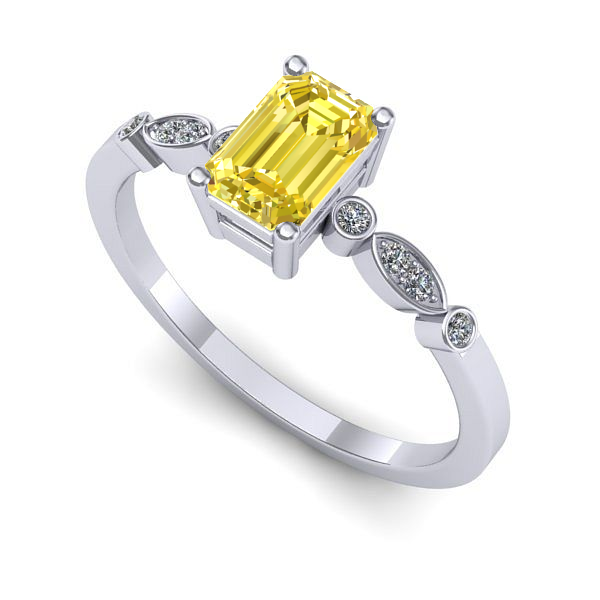 Inel logodna din aur alb cu safir galben