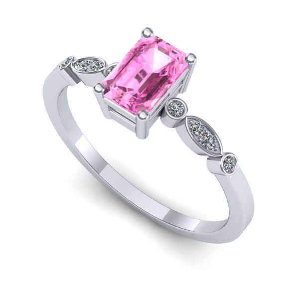 Inel logodna din aur alb cu safir roz